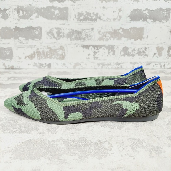 NEW Rothy’s The Point Olive Camo Slip On Ballet Flat Shoes O156
